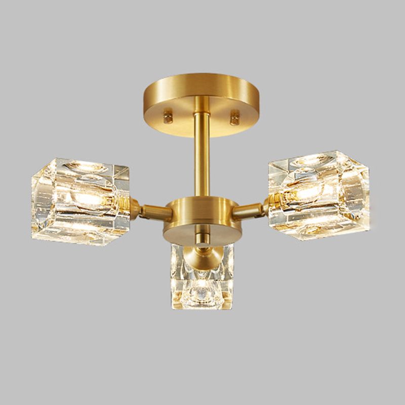 3/4/5/6-Light Modern Golden Flush Mount Lighting Crystal Shaded Ceiling Light