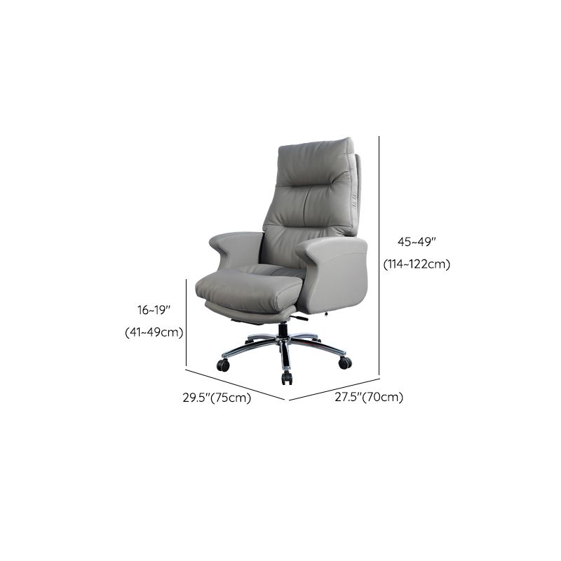 Contemporary Gray Leather Executive Chair Wheels Included Managers Chair for Office