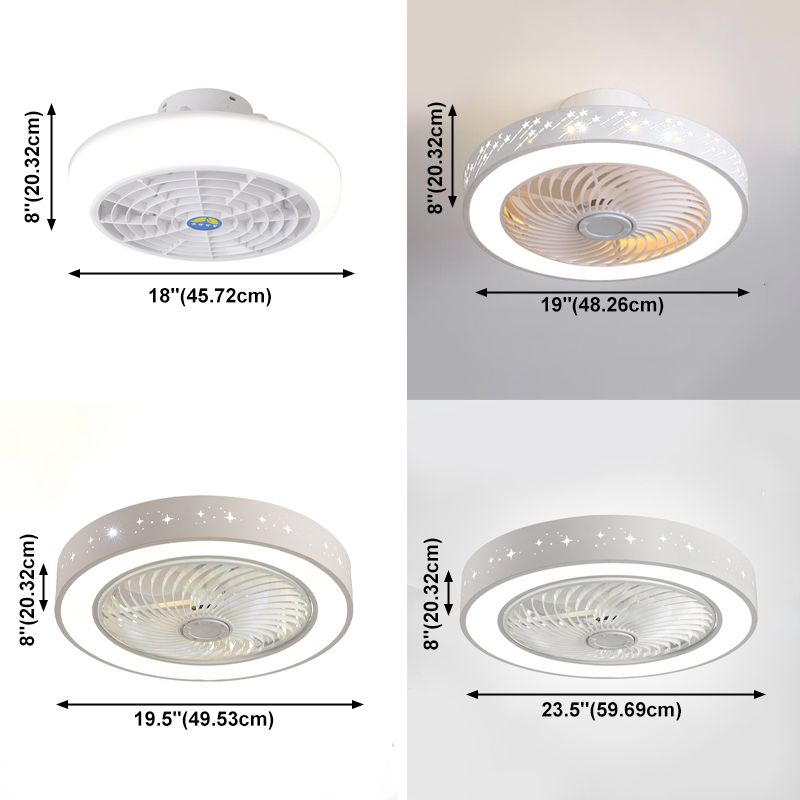 Luz de ventilador circular blanco letrero nórdico led metal semi semi montado en el techo de techo