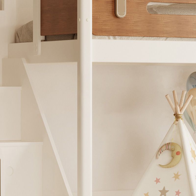 Contemporary Loft Bed with Guardrails in White Solid Wood No Theme