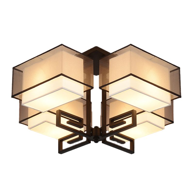 Traditional Fabric Semi Flush Light 4-Light Ceiling Fixture for Living Room