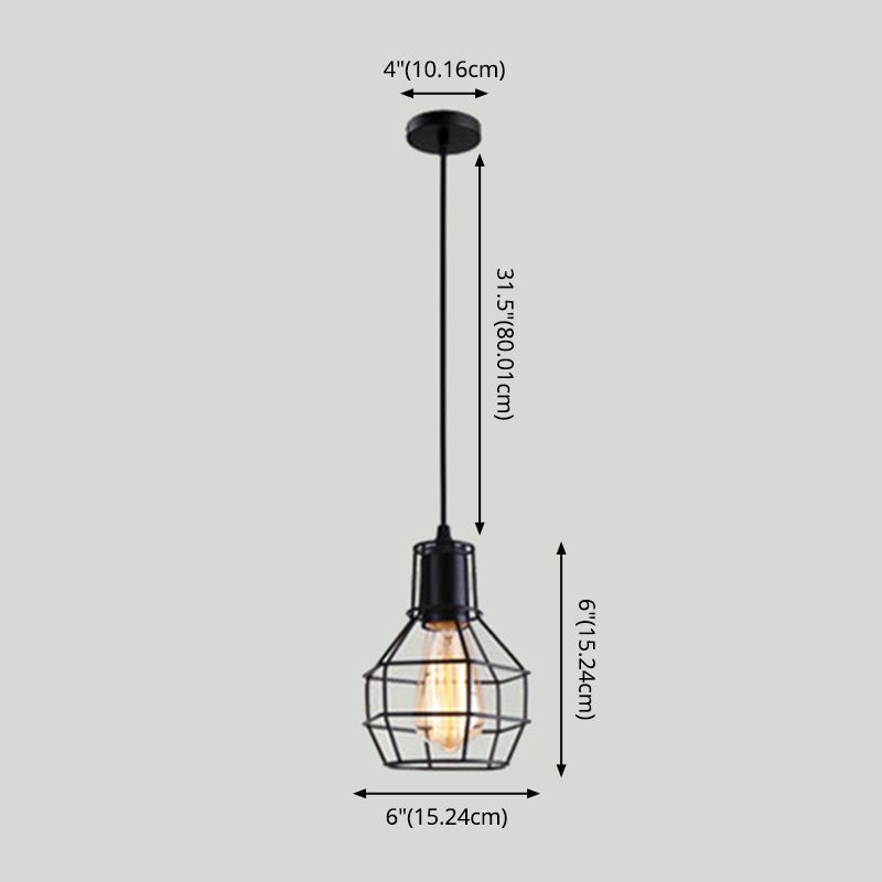 Cage Shade Pendant Lamp Industrial Black Finish Iron Hanging Light for Dining Room