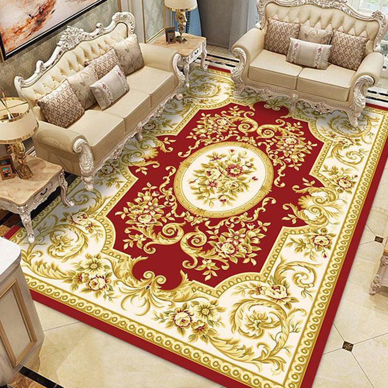 Multi Colored Retro Rug Polyster Flower Printed Area Carpet Non-Slip Washable Stain-Resistant Indoor Rug for Living Room