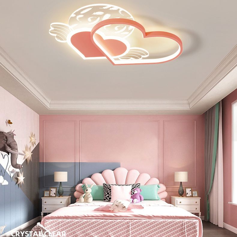 Cordiform Feather LED Semi Flush Mount in Modern Romantic Style Acrylic Ceiling Light for Bedroom