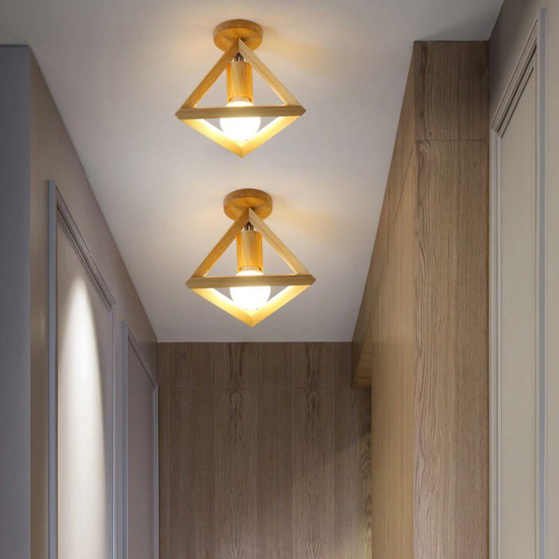 Modern Style Flush Mount 1-Light Wood Ceiling Light in Yellow for Aisle