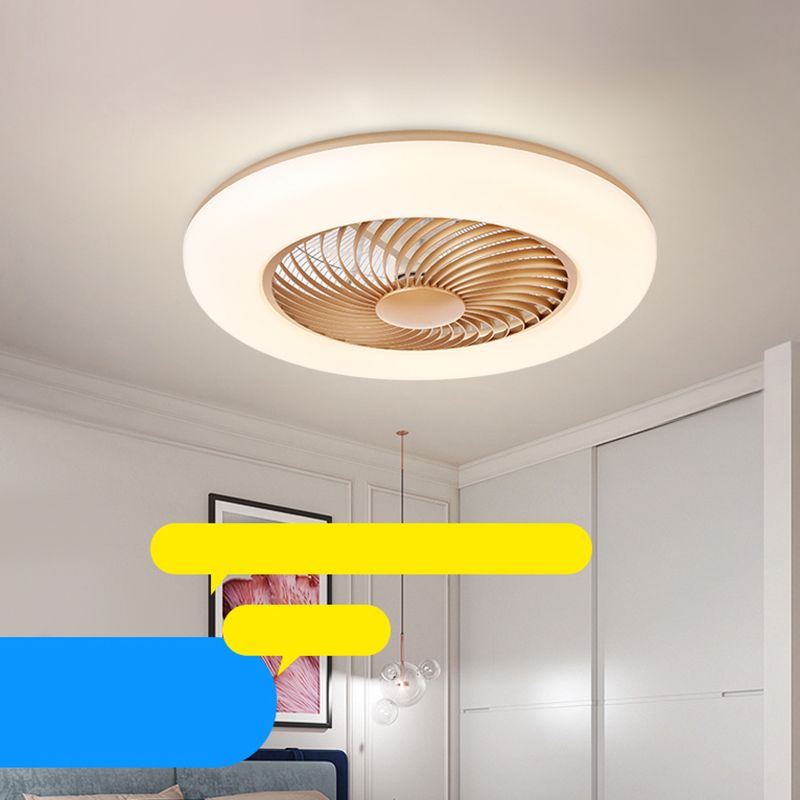 Remote Control Round Bedroom Fan Lamp Acrylic Nordic Style LED Semi Flush Ceiling Light