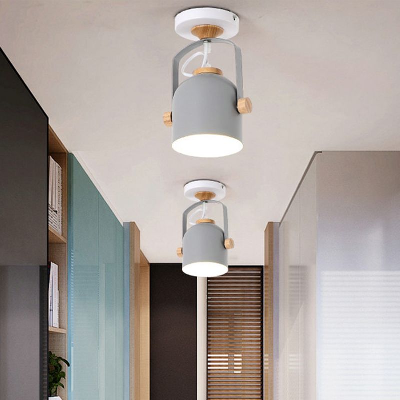 1 Light Cup Shade Flush Ceiling Light Rotatable Macaron Loft Metallic Ceiling Lamp for Bathroom