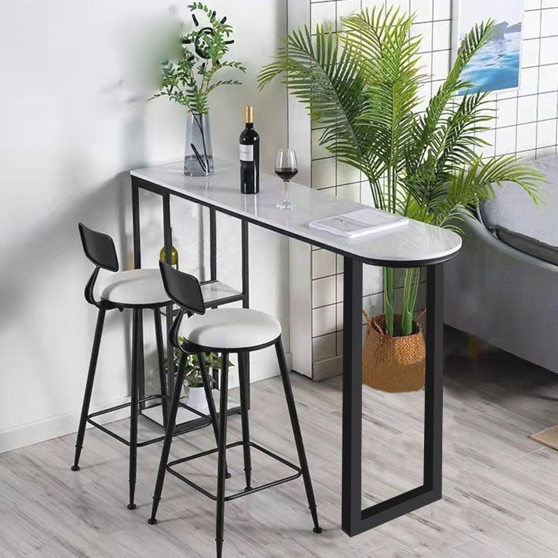 Contemporary Style Bar Table Bar Faux Marble Bar Desk with Sled Base