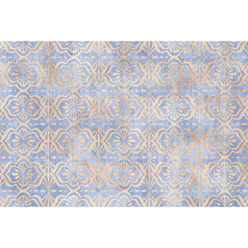 Retro Tribal Geometric Pattern Rug Brown and Blue Rug Polyester Washable Pet Friendly Anti-Slip Carpet for Living Room