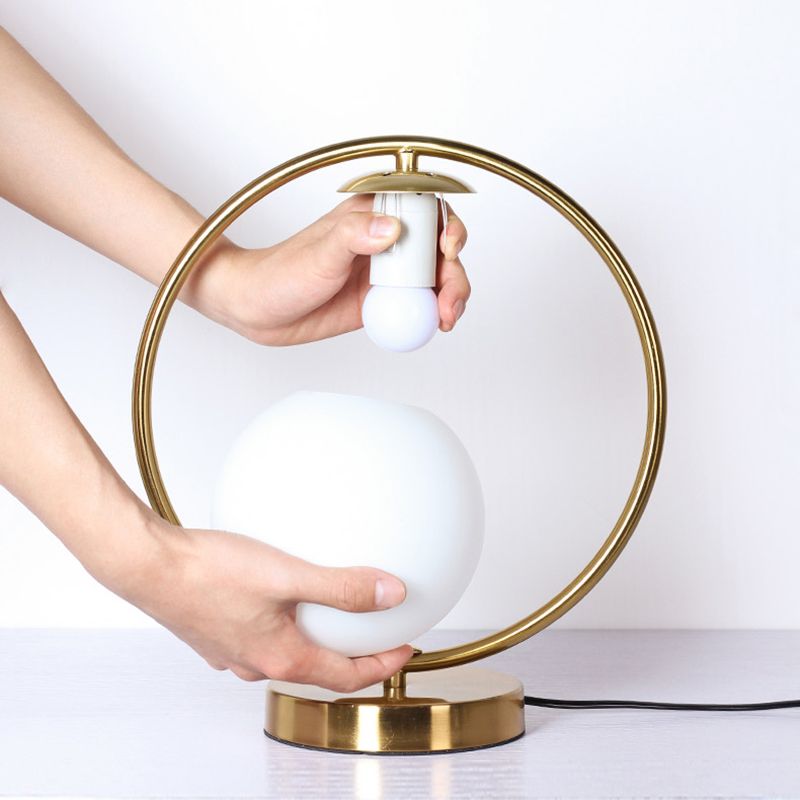 Modern Night Table Lamps Sphere Glass 1 Light Nightstand Lamp in Gold for Bedroom