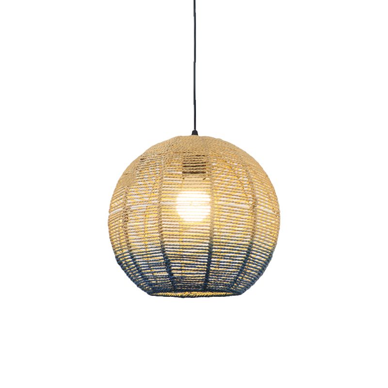 Globe / Elliptical / Barrel / Dome Pendant Lamp Corde paille chinoise 1 ampoule rouge / bleu Lumière suspendue pour le restaurant de la chambre à coucher