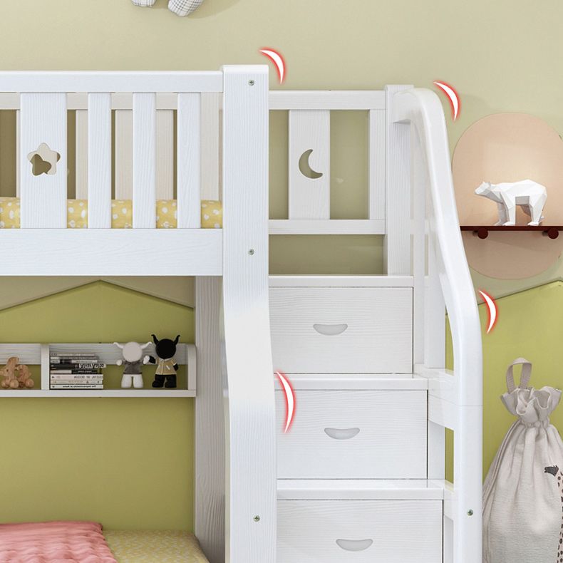 Solid Wood Bunk Bed Tall Clearance Scandinavian Kids Bed with Drawers