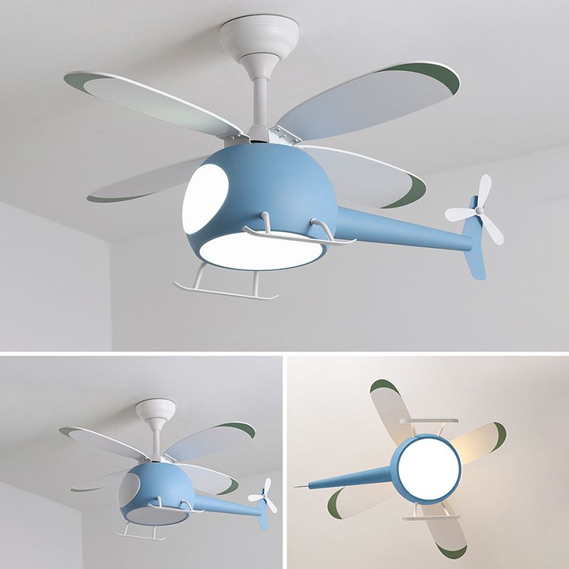 Kids Creative LED ventilateur léger avion en fer forgé lampe suspendue avec une teinte acrylique