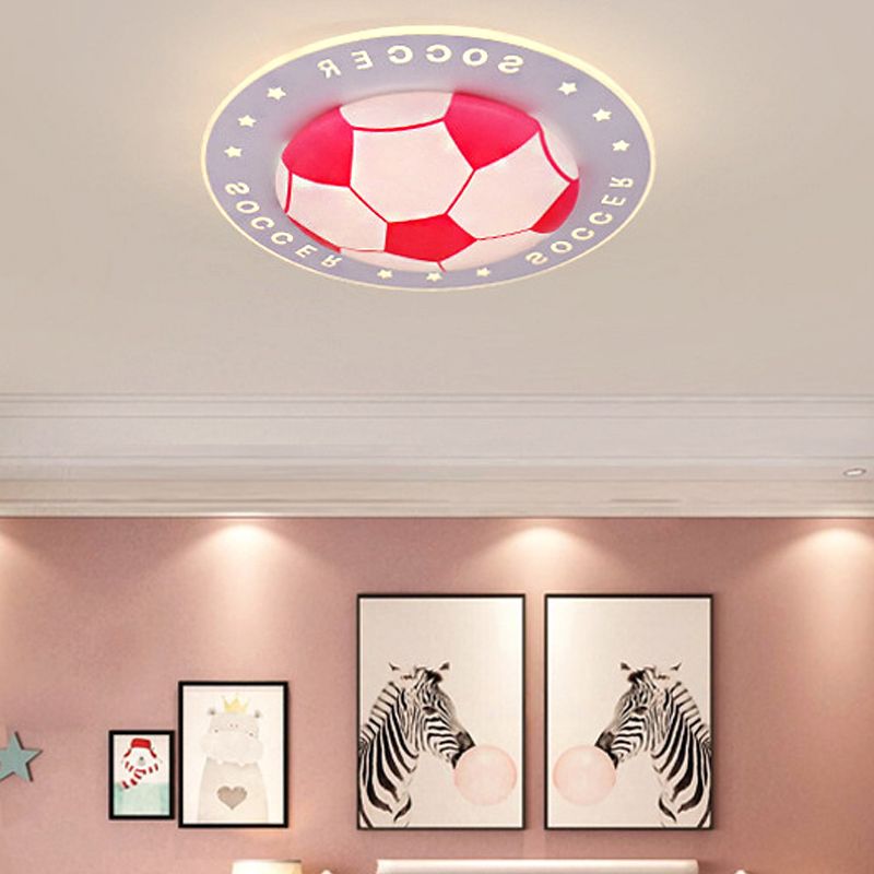 Kid Bedroom Flat Football Flush Mount Light Metal Acrylic Sport Style LED Ceiling Lamp