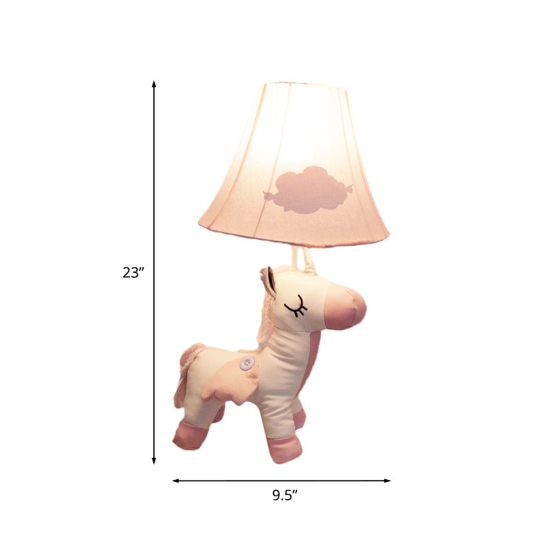 Cartoon Unicorn Cotton Night Light 1-Light Table Lamp with Flared Fabric Shade in Pink