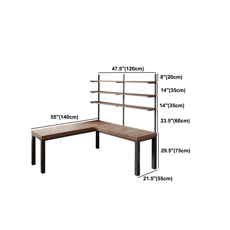 Modern L-Shape Office Desk Natural Solid Wood Writing Desk for Home