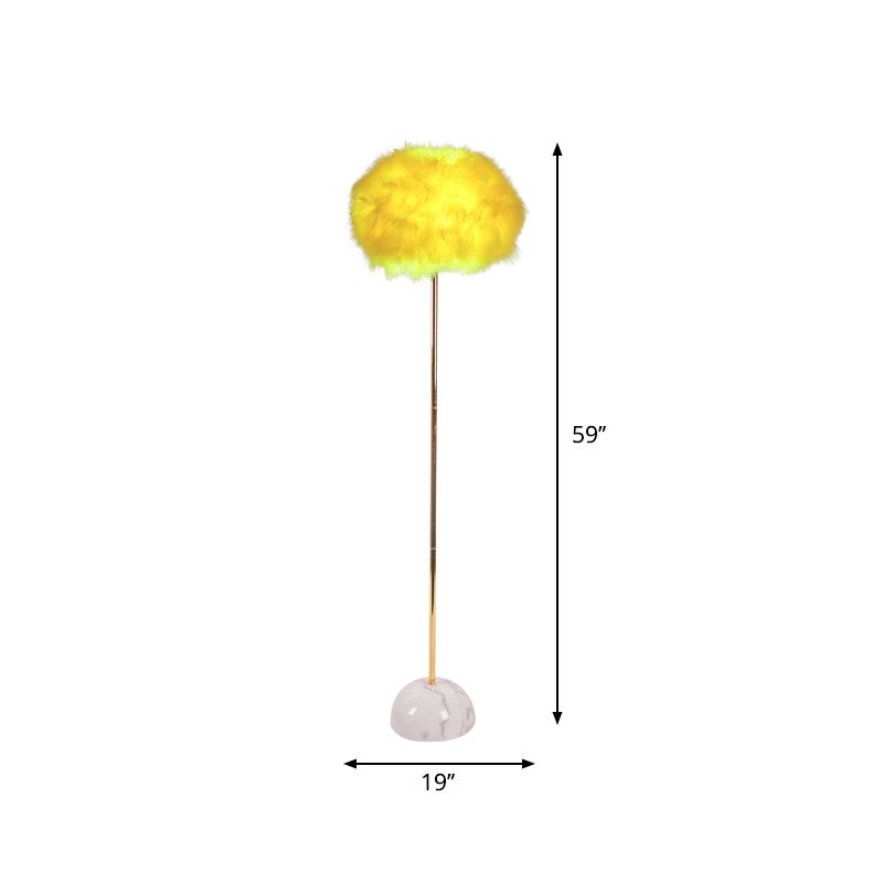 Hand-Woven Feather Sphere Floor Lamp Nordic 1 Head Yellow Floor Standing Light with Ceramic Base