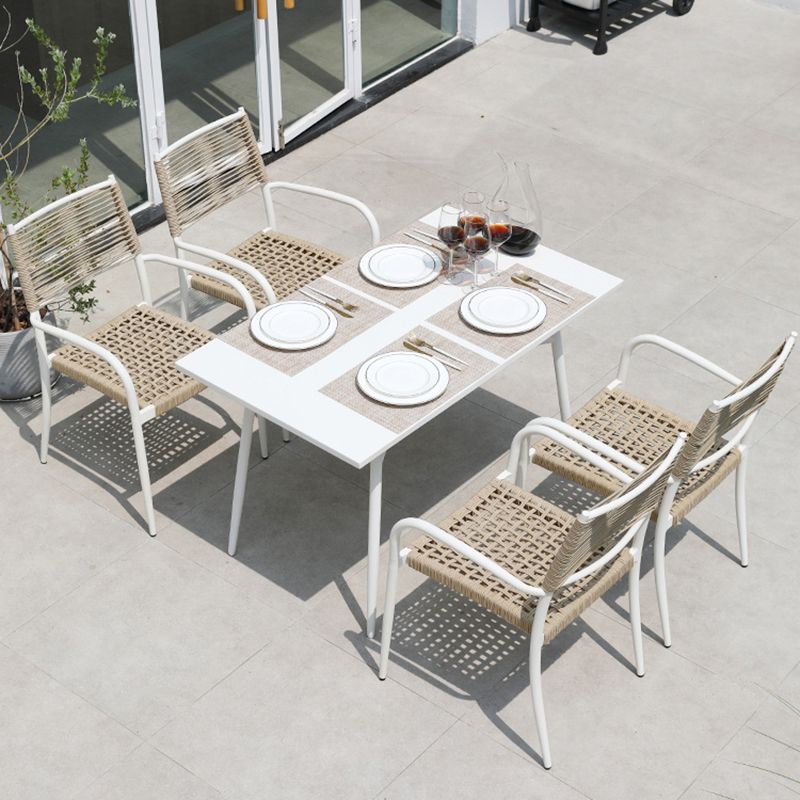 Contemporary Dining Table White Outdoor Table with Metal Base