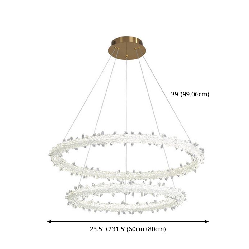 Modern LED Hanging Ceiling Light Clear Circles Pendant Light Fixture with Crystal Shade