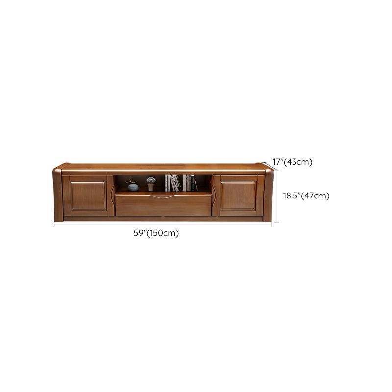 Traditional Rubberwood TV Media Stand Open Shelving TV Stand Console with Drawers