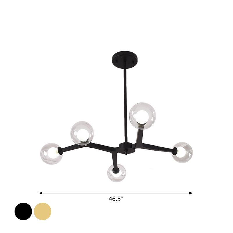 Glass Bubble Ceiling Chandelier 5/9 Light Simple Style Luminaire Lighting in Black/Gold