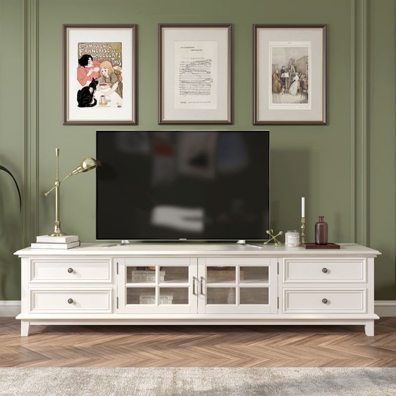 Contemporary Ash Wood TV Media Stand White Wood Media Console with Drawers