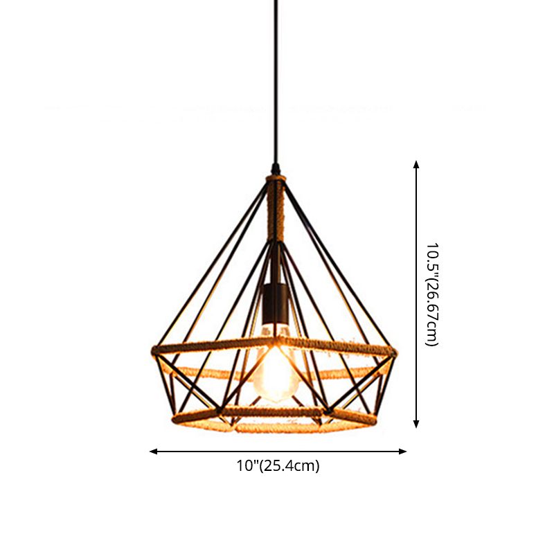 1 Light Diamond Cage Hanging Ceiling Lights Creative Industrial Metal Pendant Light Fixtures for Restaurant