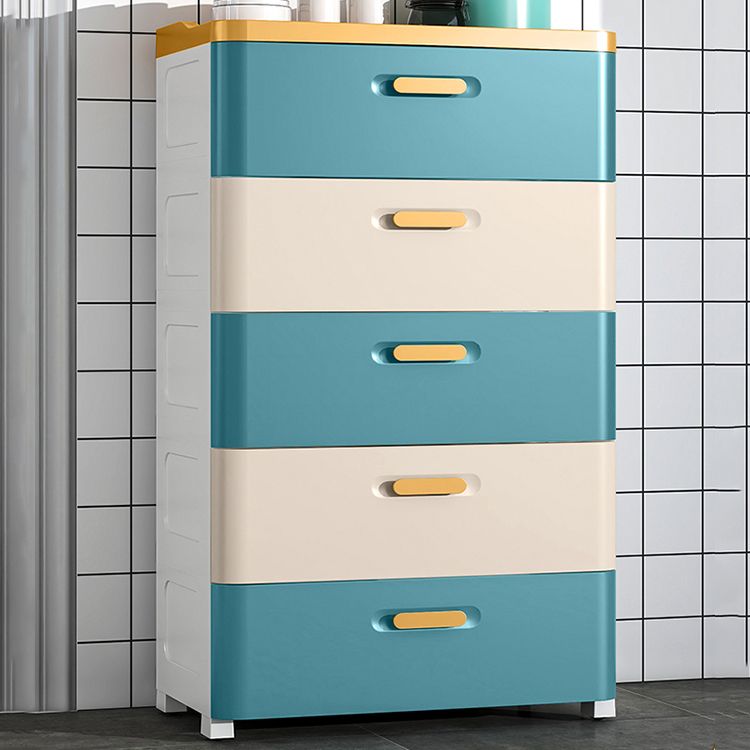 Modernism Vertical Kids Nightstand 5 Drawers Plastic Nursery Dresser for Room