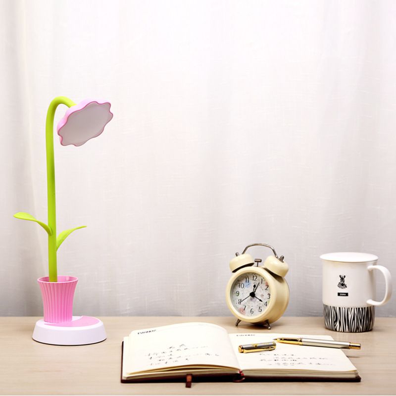 Macaroon Flower Night Table Lamps 1-Light Nightstand Lights with Plastic Shade for Bedroom