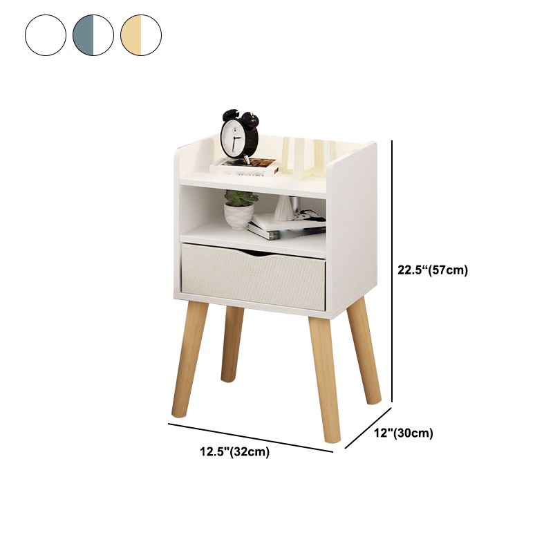 22.4" /23.6" Tall Wooden Nightstand in Blue/white / Natural Modern Night Stand