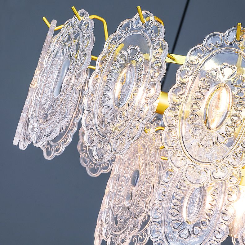 Forme de roue Chandelier Pendre d'éclairage en fer moderne avec abat-jour en verre pour chambre à coucher