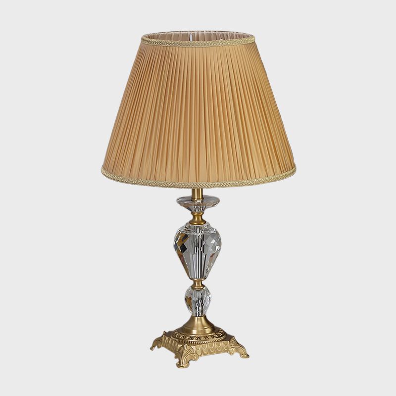 Clear Crystal Urn Night Lamp Contemporary 1-Light Reading Lighting in Yellow with Pleated Shade