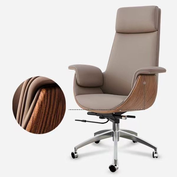 Ergonomic Faux Leather Desk Chair Swivel Padded Arms Chair with Wheels