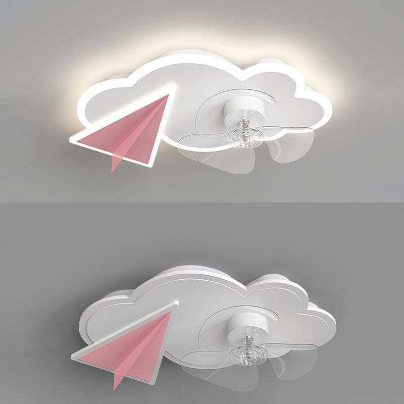 Cartoon Bedroom Ceiling Fan Light Fixture Acrylic Children Style Semi Flush Light