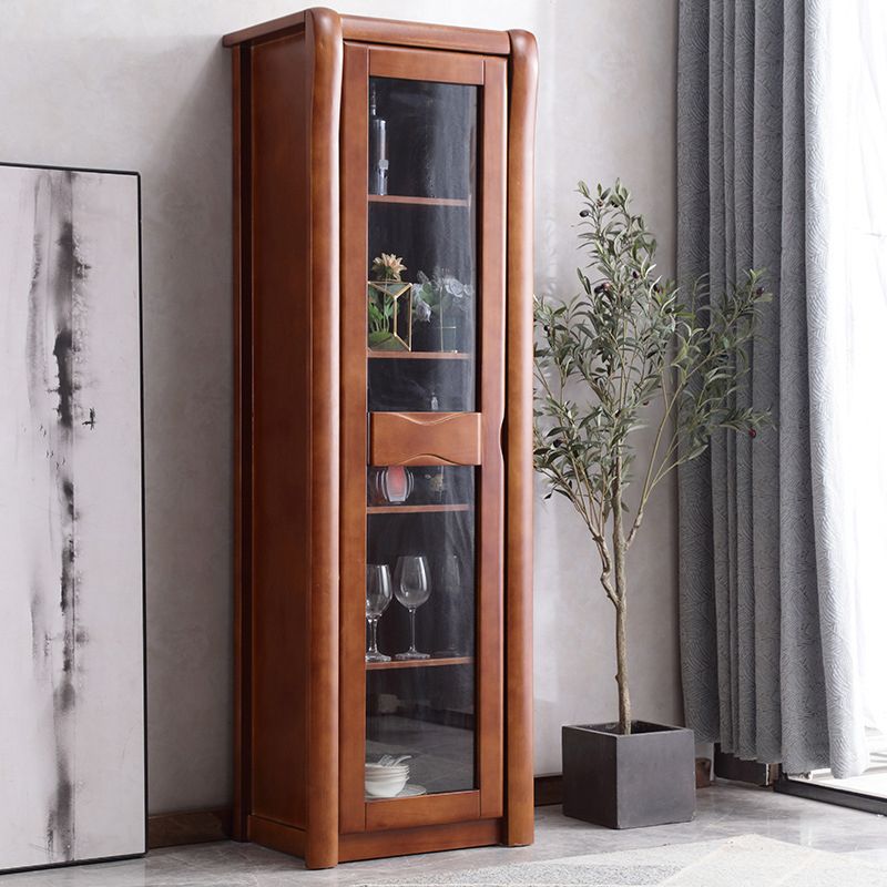 Traditional Glass Doors Display Stand Rubberwood Hutch Cabinet for Living Room
