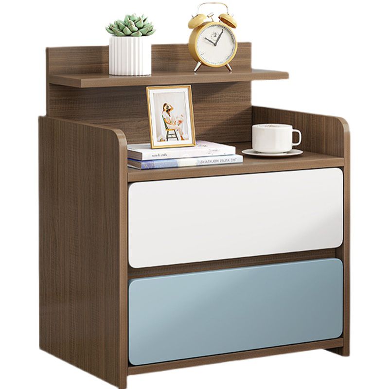 Modern Artificial Timber Bed Nightstand Medium Wood Night Table with Drawer