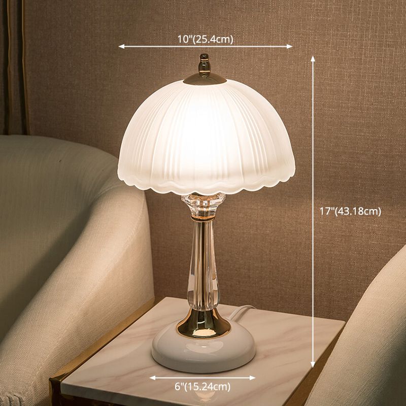 Frosted White Glass Scalloped Table Lamp Modern 1 Head Gold Night Light for Bedroom