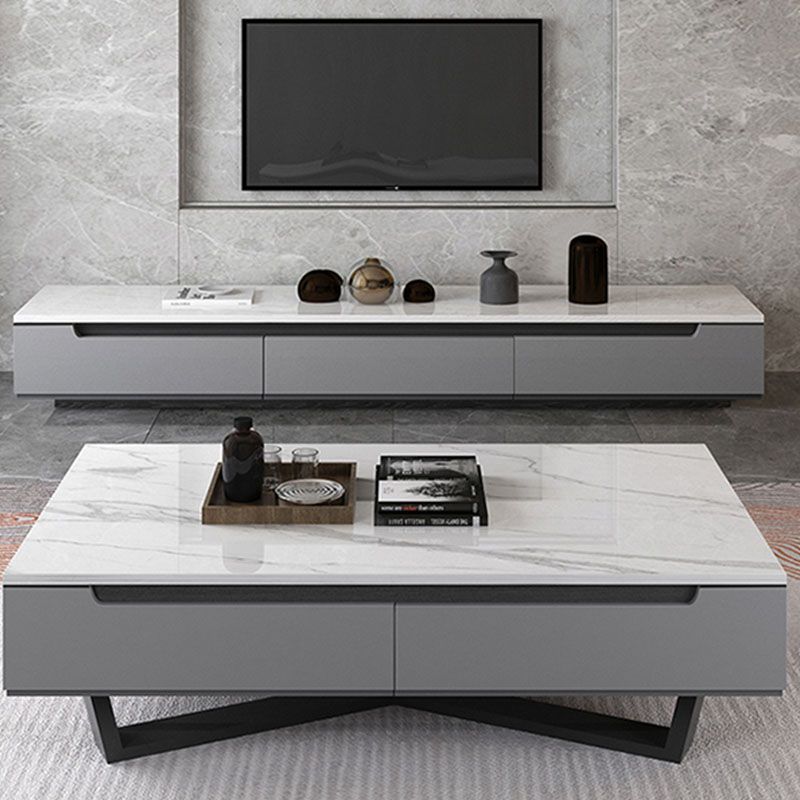 Contemporary Style TV Stand Gray TV Console with Drawers for Living Room