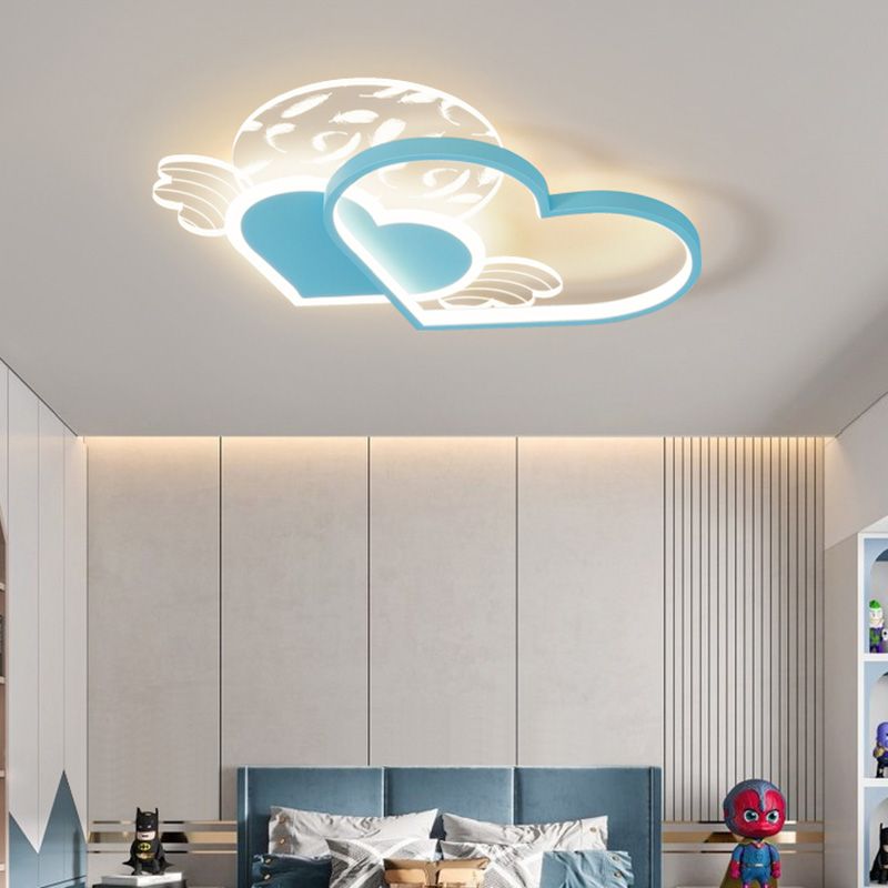 Cordiform Feather LED Semi Flush Mount in Modern Romantic Style Acrylic Ceiling Light for Bedroom