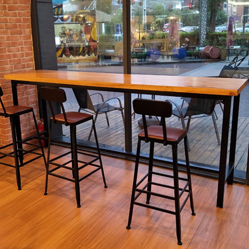 Industrial Metal Frame Bistro Table Brown Pine Wood Top Bar Table