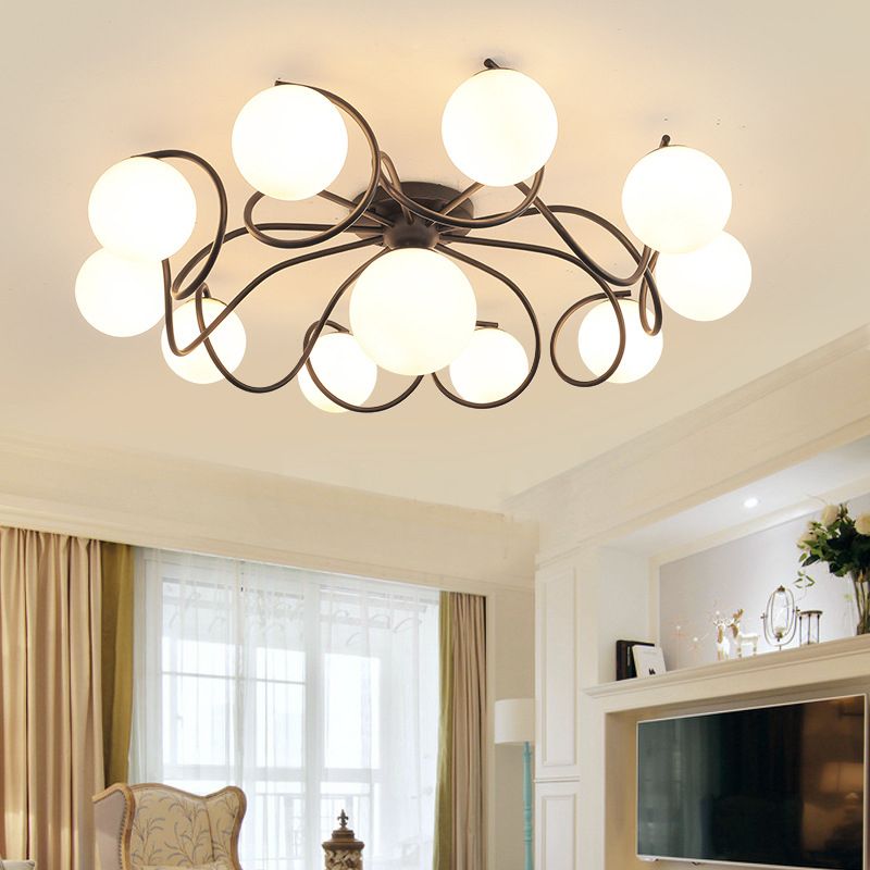 Globe Semi Flush Mount Lightture Traditional Milky Glass Glass Plafond Mount Lightture pour le salon