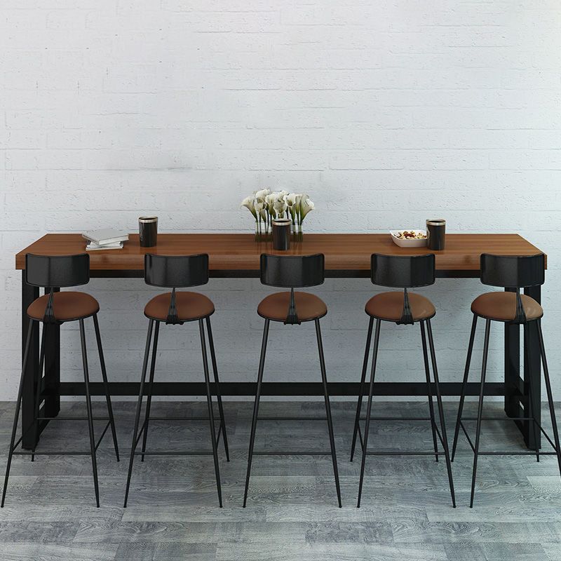 Pine Wood Bar Table Industrial Rectangle Bar Dining Table with Trestle Base