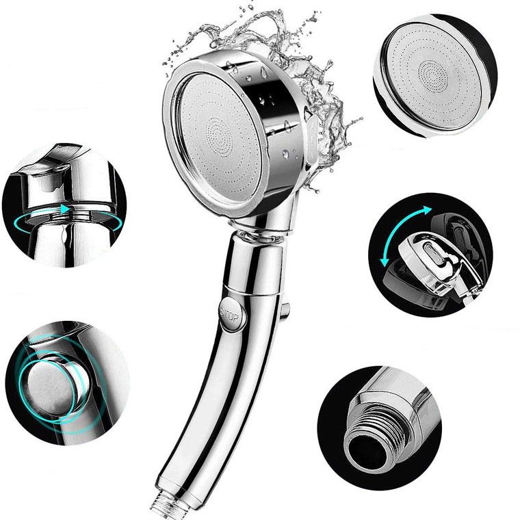 Contemporary Handheld Shower Head Silver 3-Spray Patterns Wall-Mount Showerhead