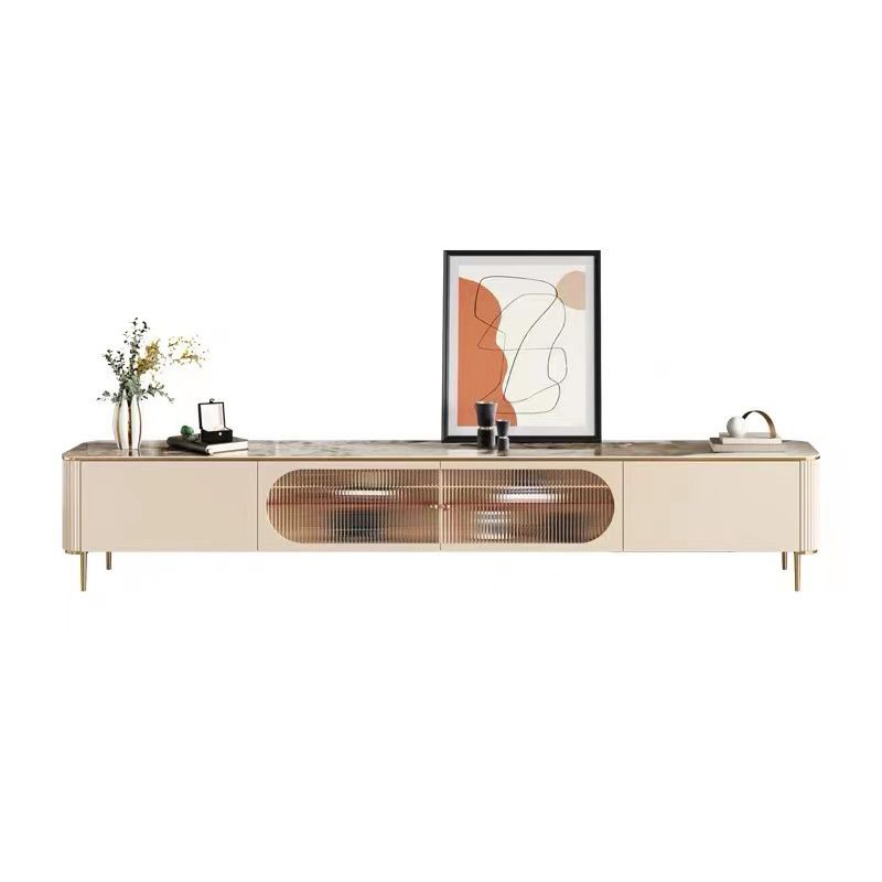 Stone Media Console Enclosed Storage TV Stand Console for Living Room