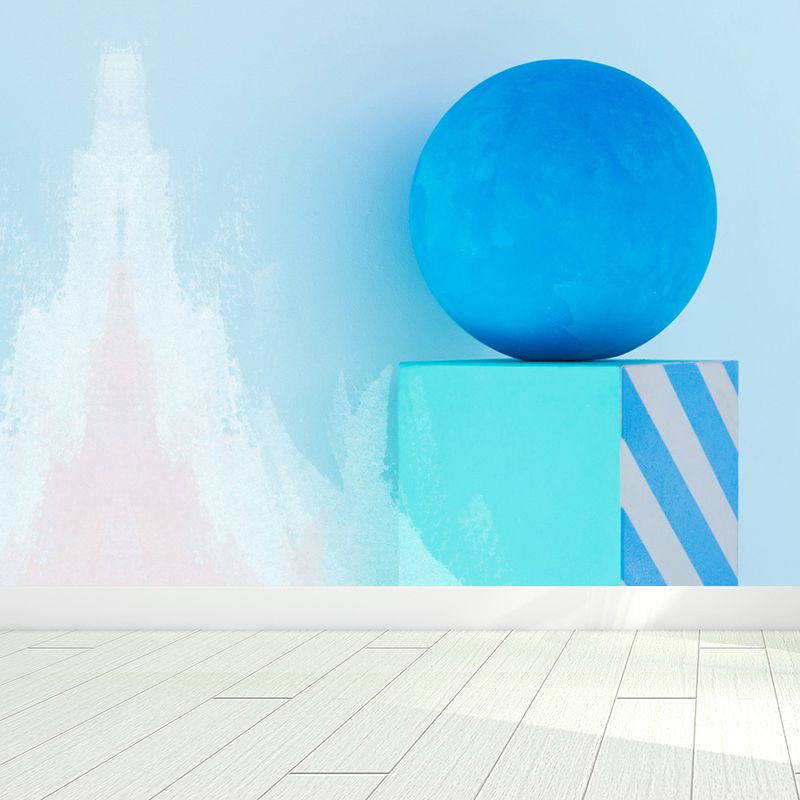 Creative Sphere and Cuboid Mural Wallpaper Blue Three-Dimensional Space Wall Covering