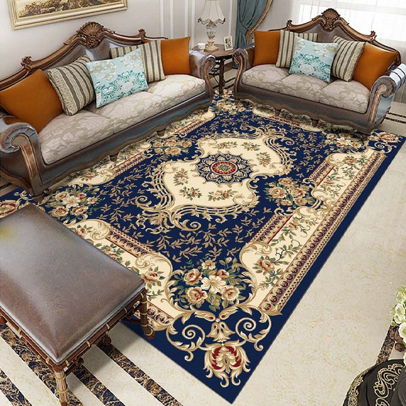 Multicolor Traditional Indoor Rug Polyester European Floral Print Rug Non-Slip Backing Indoor Rug for Living Room