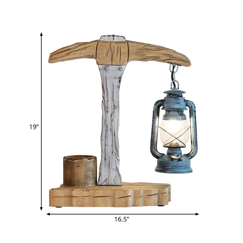 Clear Glass Kerosene Table Light Warehouse 1 Light Study Room Desk Lighting in Grey with Wood Tool Design