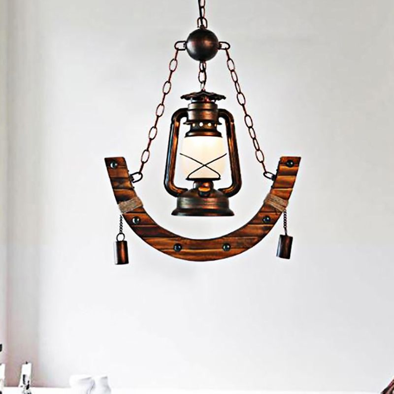 Matte Black 1 Light Pendant Lighting Industrial Frosted Glass Lantern Hanging Lamp for Dining Room with Chain