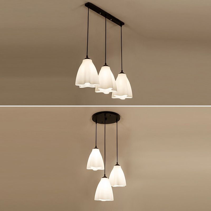 Glass Ripples Pendant Lighting Modern 3 Head Hanging Lamp for Dinning Room