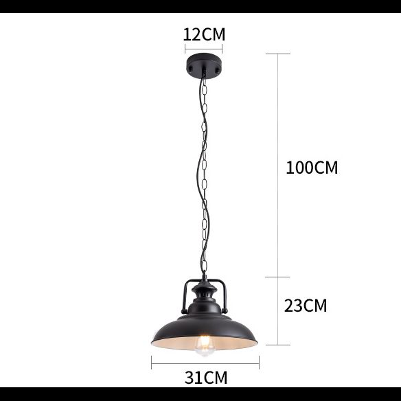 1 Light Light Light Industrial Dome Shade Metal Hanging Lamp in nero con giuntura girevole